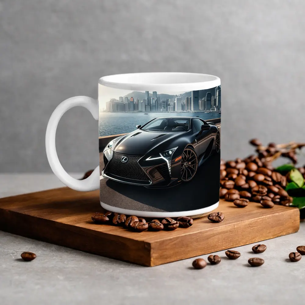 Lexus LC Black City Skyline Background – Mugs