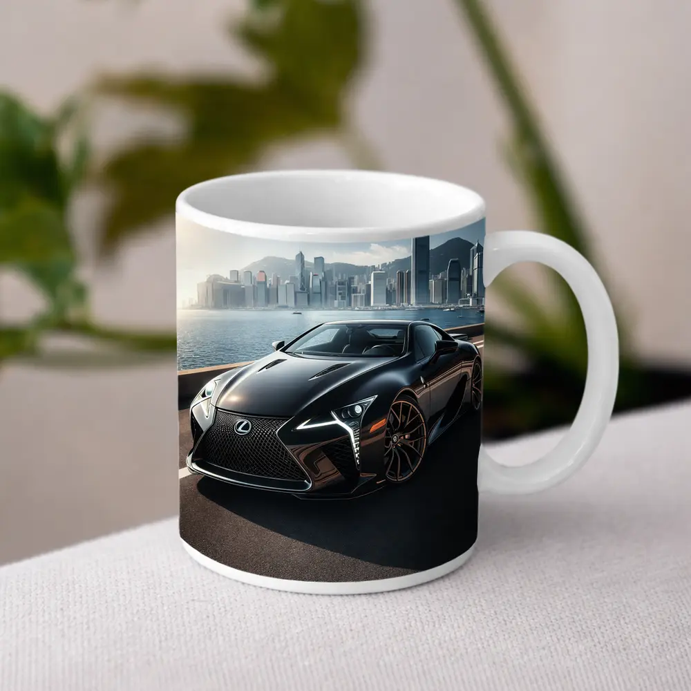 Lexus LC Black City Skyline Background – Mugs