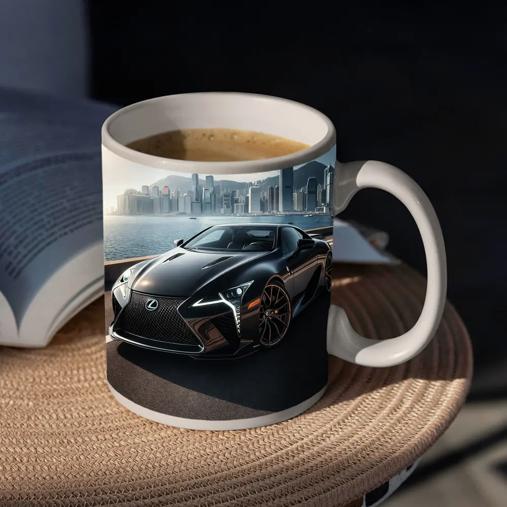 Lexus LC Black City Skyline Background – Mugs