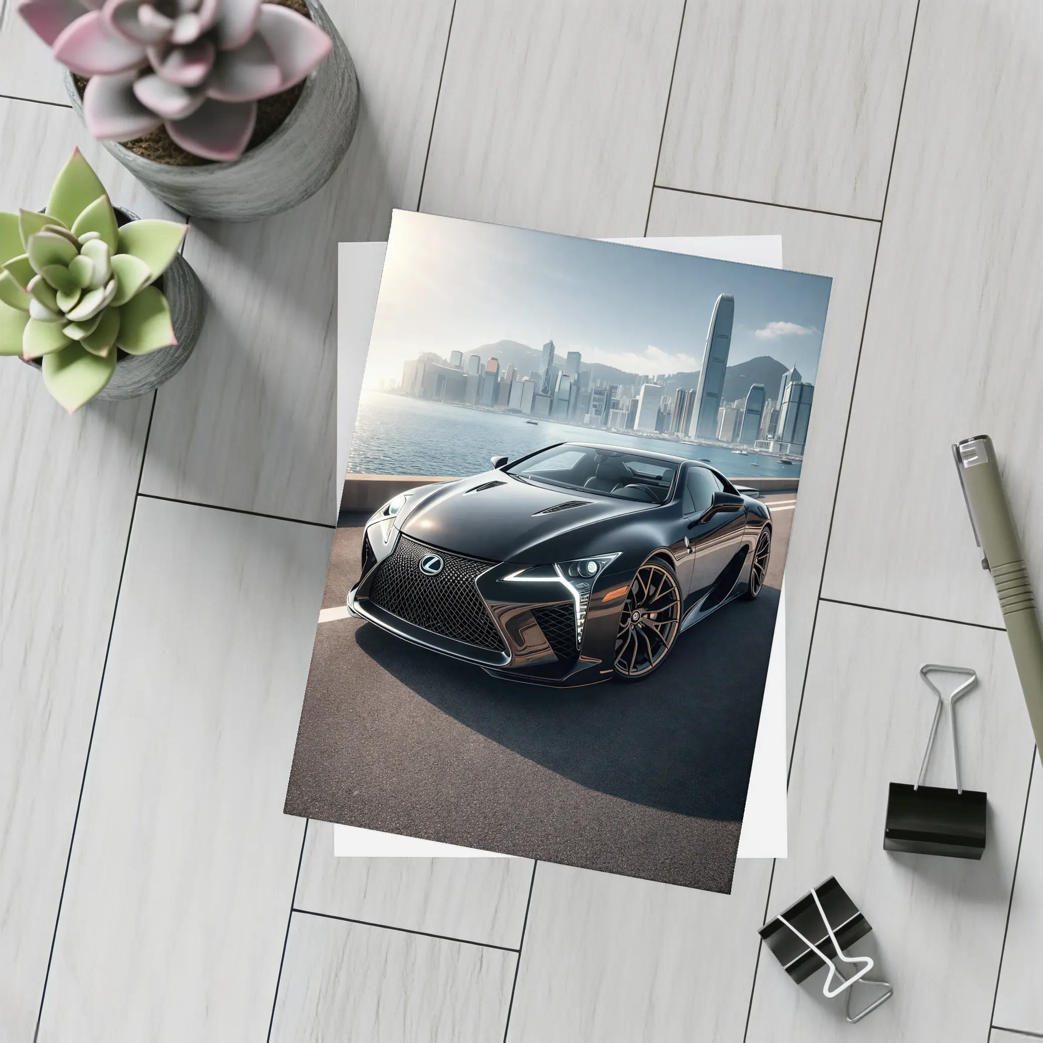 Lexus LC Black City Skyline Background – Postcards