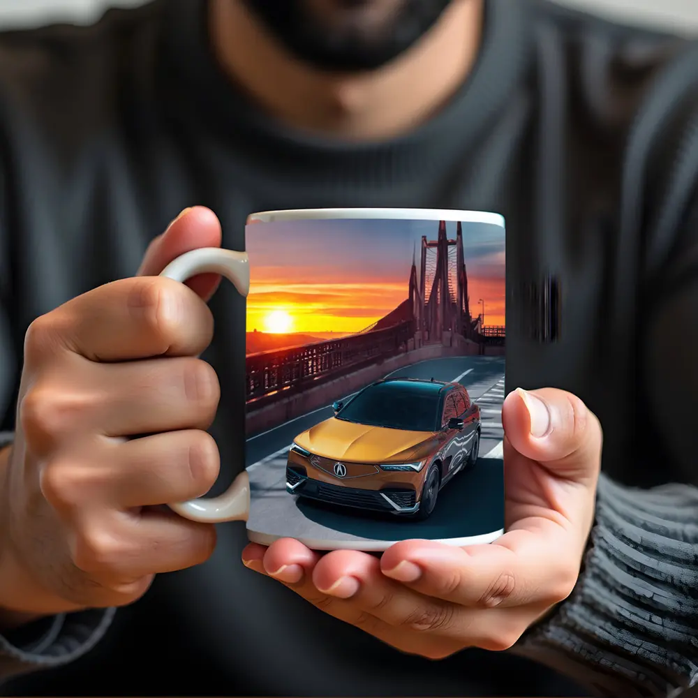 Acura MDX Driving Bridge at Sunset – Mugs