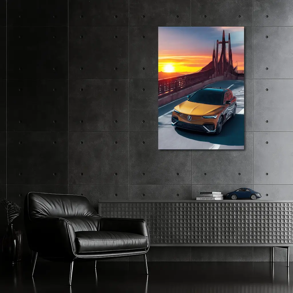 Acura MDX Driving Bridge at Sunset – Wall Art