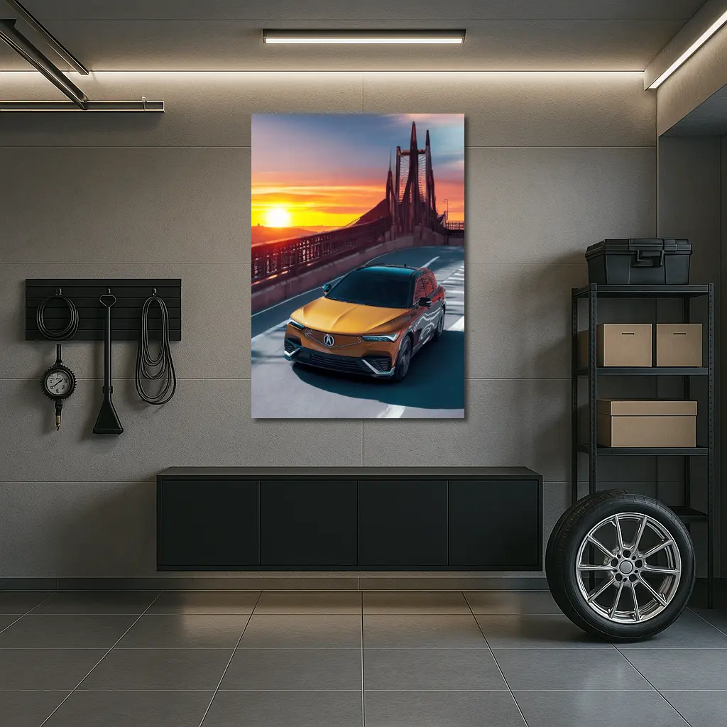 Acura MDX Driving Bridge at Sunset – Wall Art