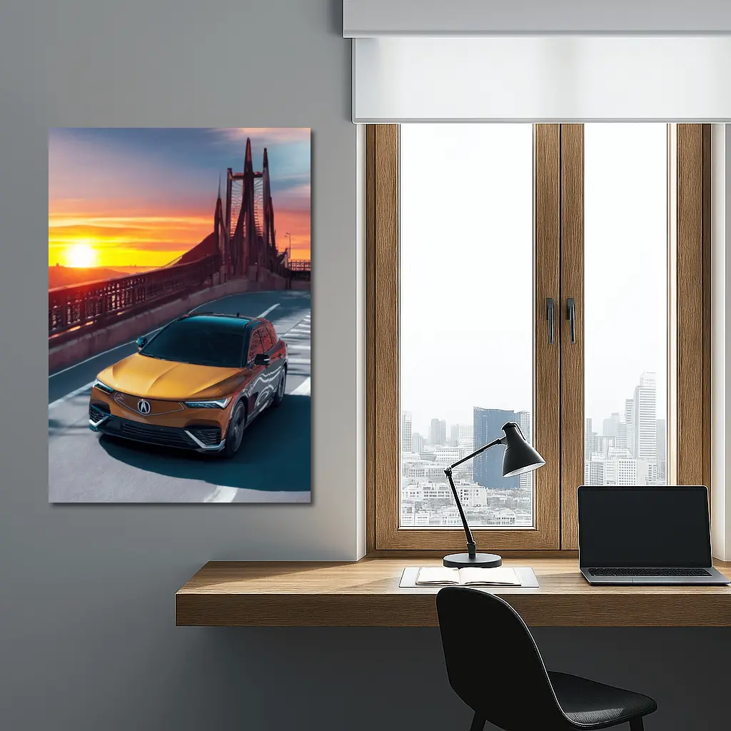 Acura MDX Driving Bridge at Sunset – Wall Art