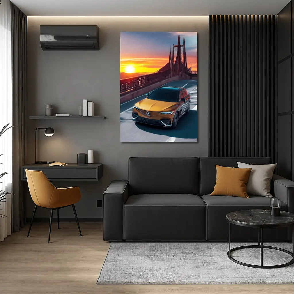 Acura MDX Driving Bridge at Sunset – Wall Art