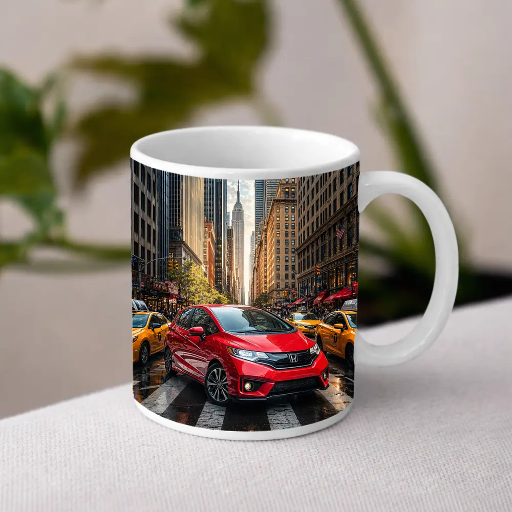 Honda Fit Red Car New York City – Mugs