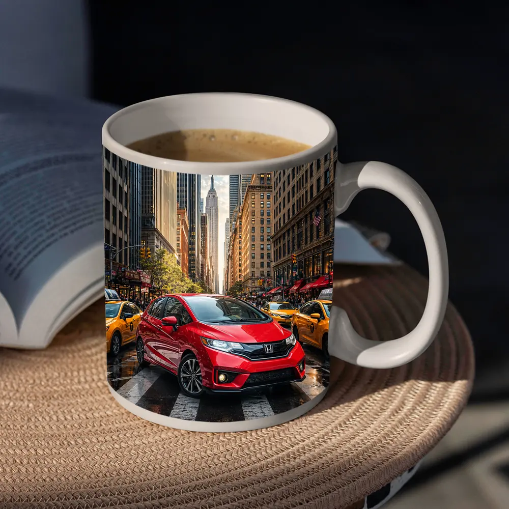 Honda Fit Red Car New York City – Mugs