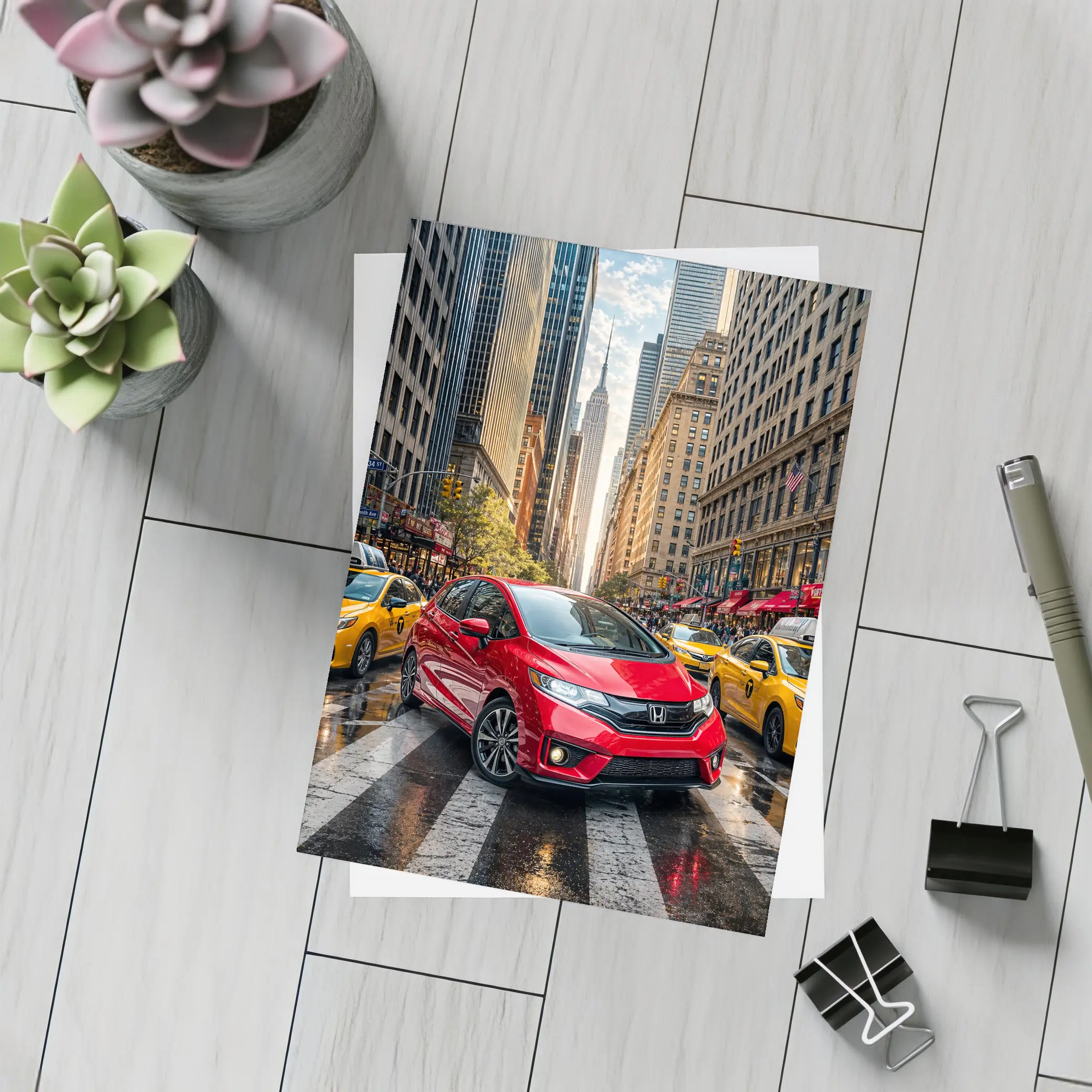 Honda Fit Red Car New York City – Postcards