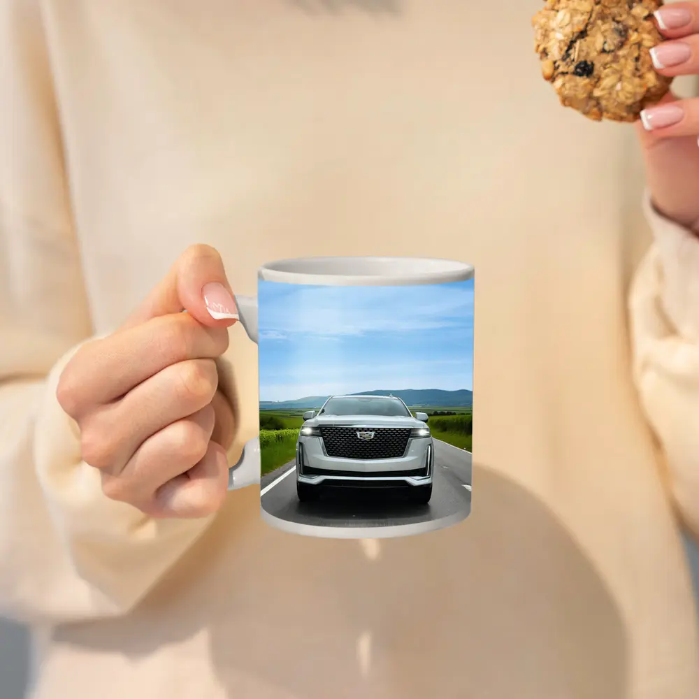 Cadillac Escalade White SUV Open Road – Mugs