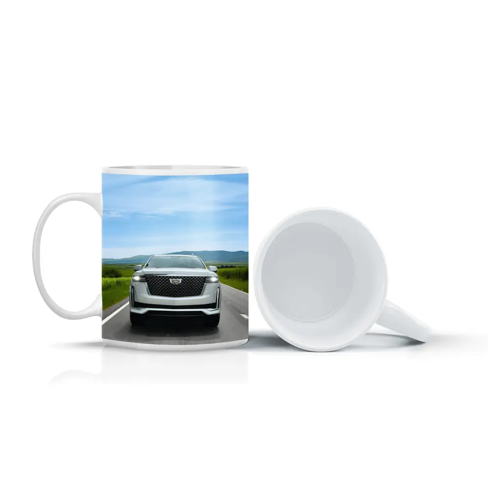 Cadillac Escalade White SUV Open Road – Mugs