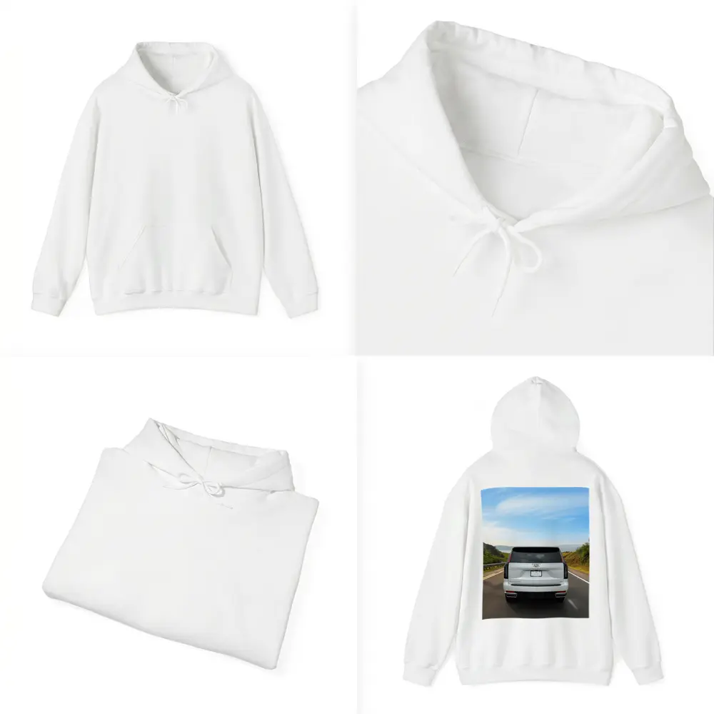 Cadillac Escalade White SUV Open Road – Hoodies