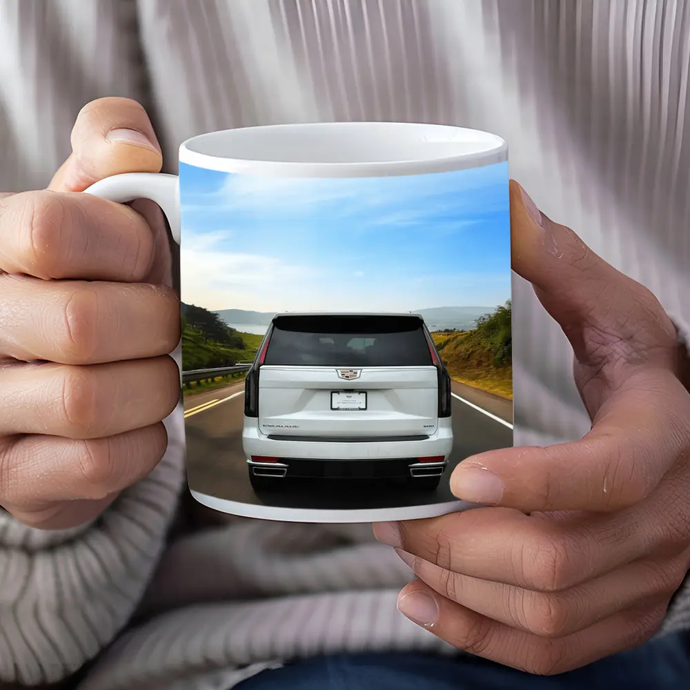 Cadillac Escalade White SUV Open Road – Mugs