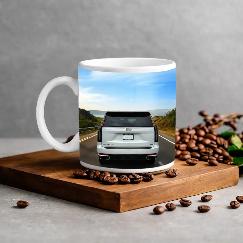 Cadillac Escalade White SUV Open Road – Mugs