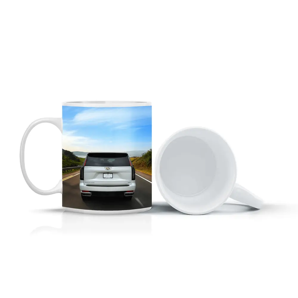 Cadillac Escalade White SUV Open Road – Mugs