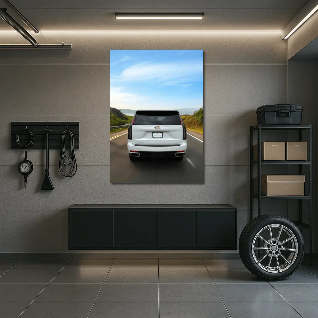 Cadillac Escalade White SUV Open Road – Wall Art