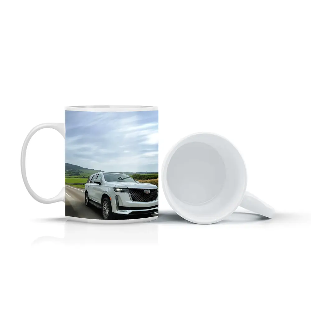 Cadillac Escalade White SUV Open Road – Mugs