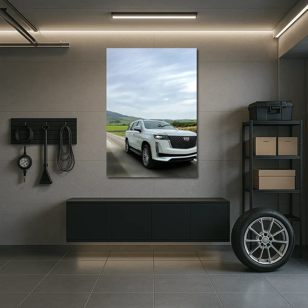 Cadillac Escalade White SUV Open Road – Wall Art