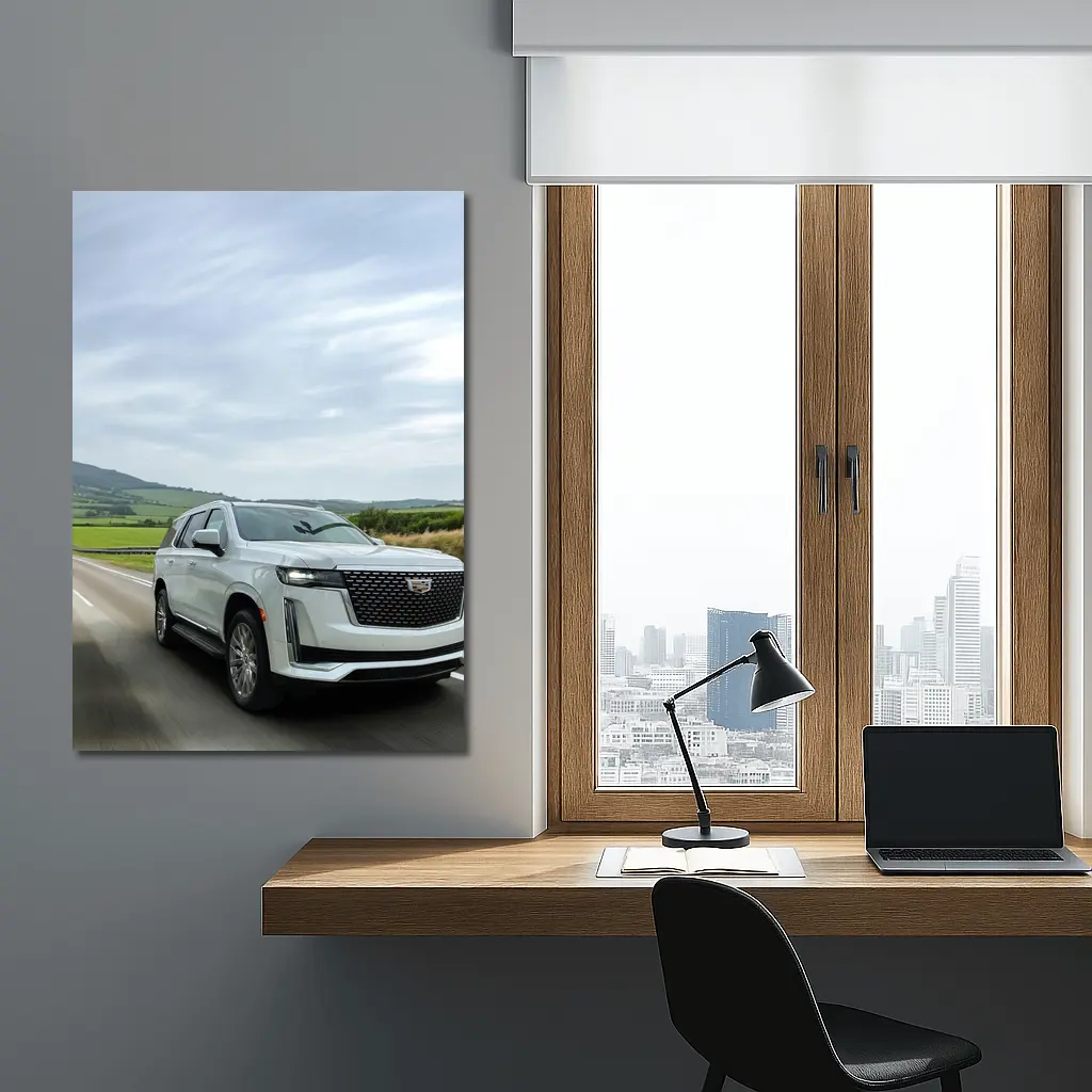 Cadillac Escalade White SUV Open Road – Wall Art
