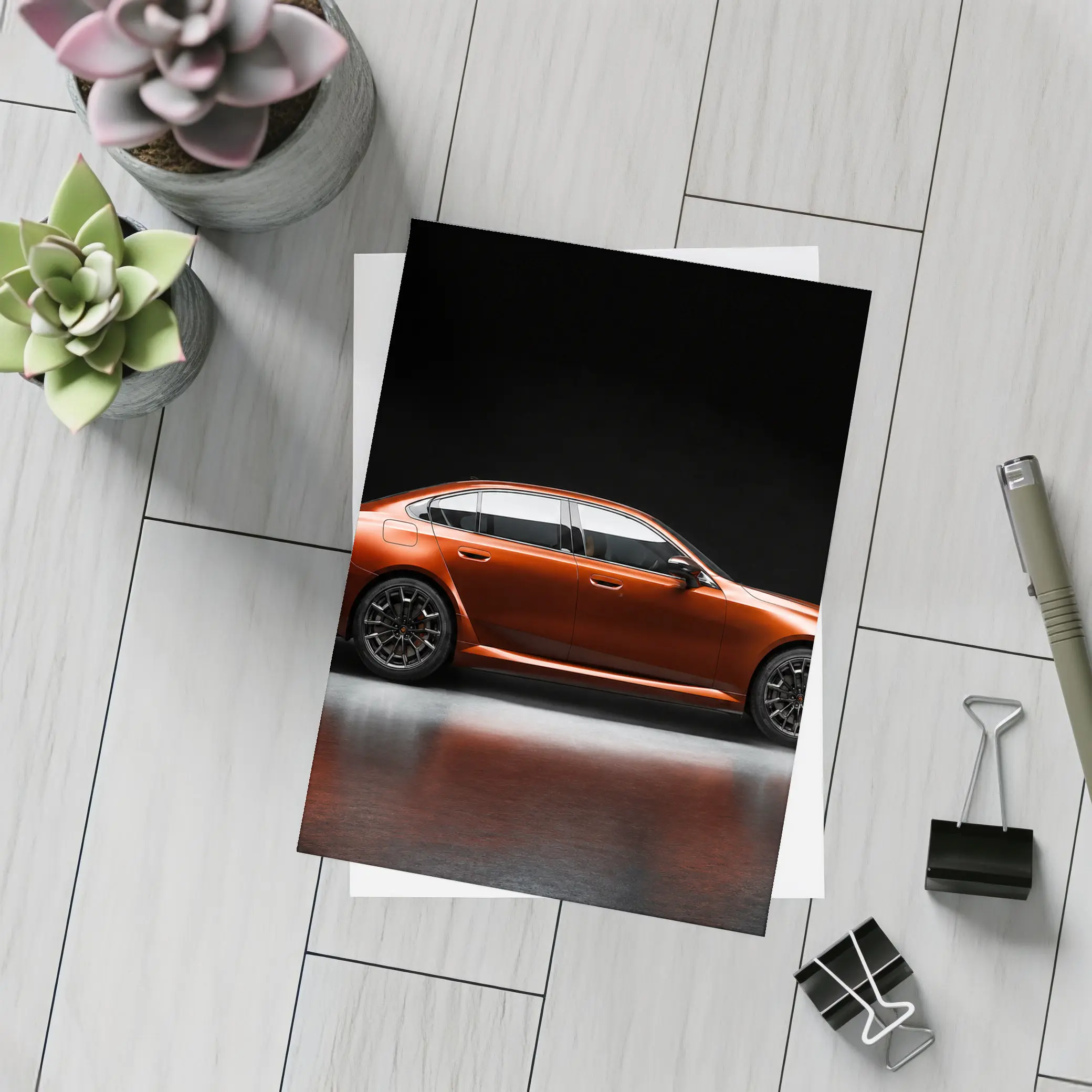 BMW Five Series Orange Dark Studio Side – Postcards