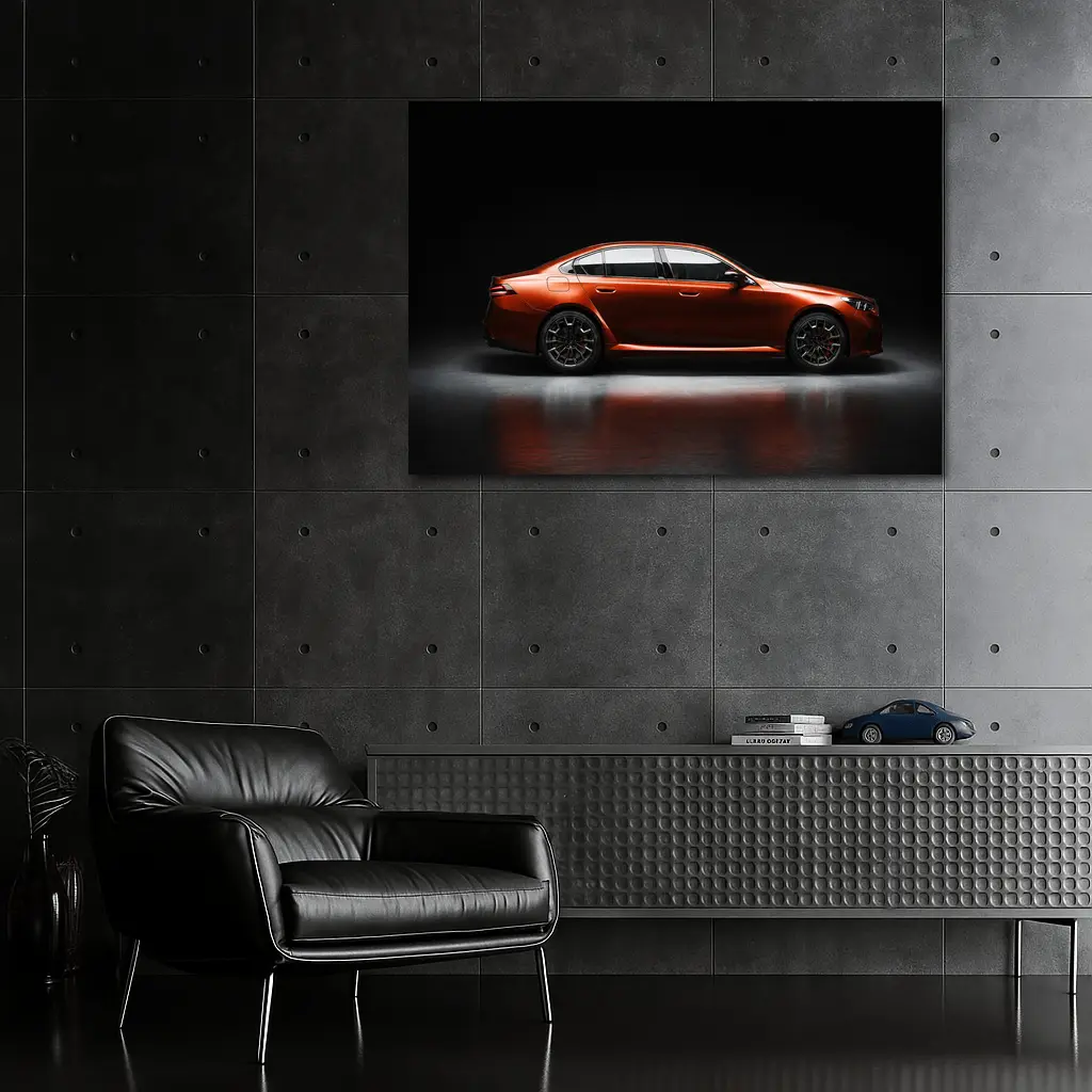 BMW Five Series Orange Dark Studio Side – Wall Art