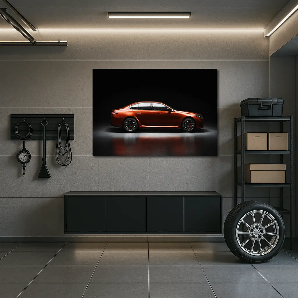 BMW Five Series Orange Dark Studio Side – Wall Art