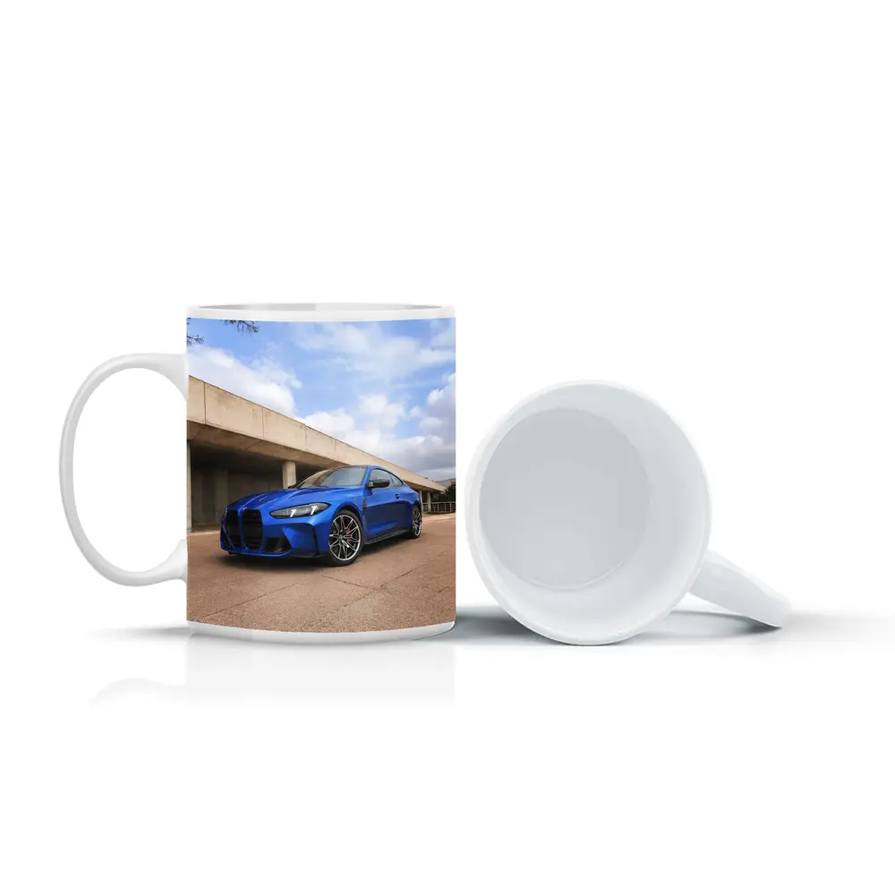 BMW M4 Blue Coupe Concrete Architecture Background – Mugs
