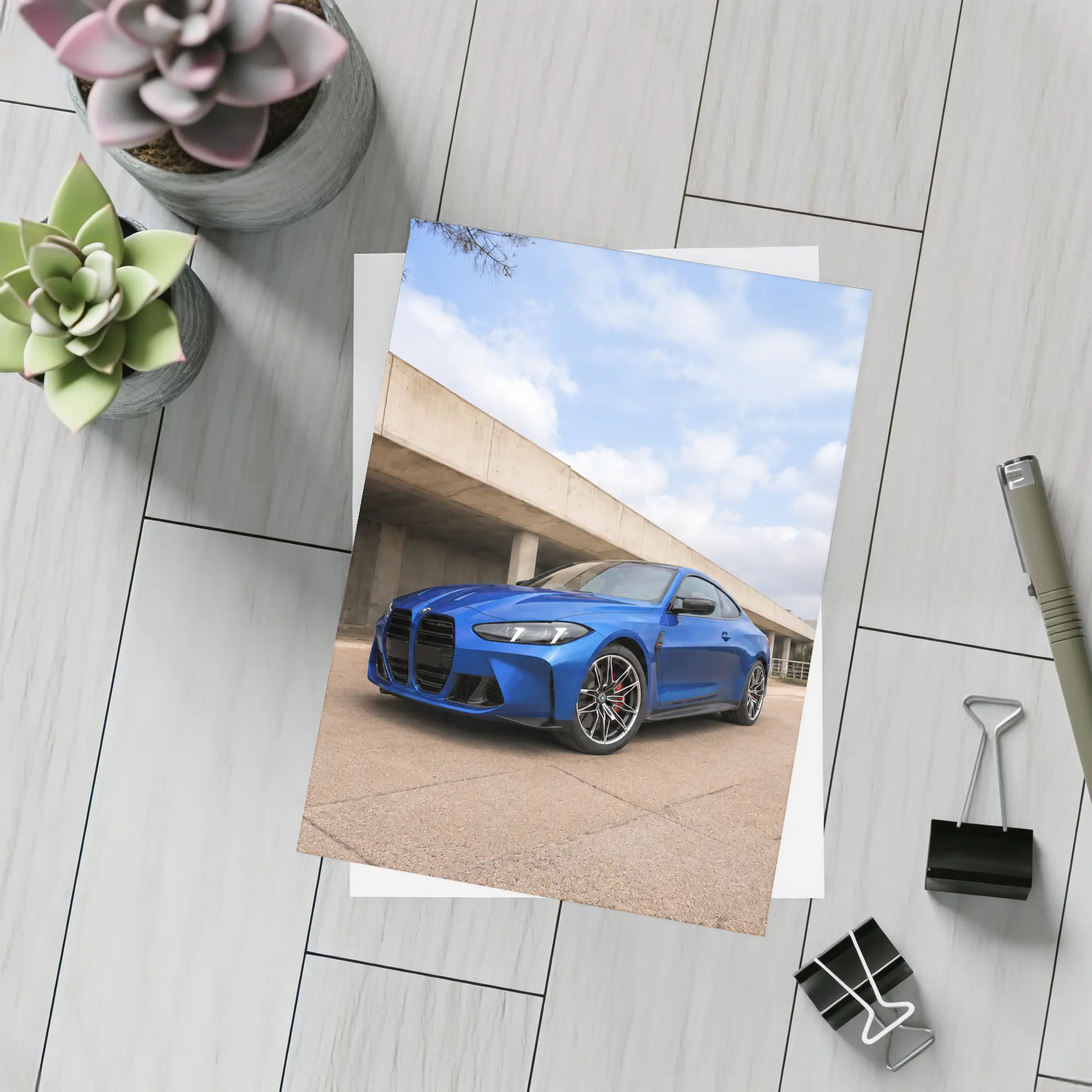 BMW M4 Blue Coupe Concrete Architecture Background – Postcards