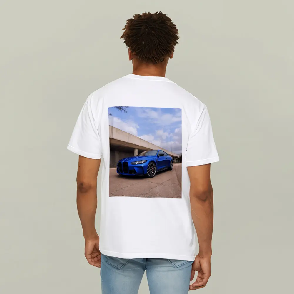BMW M4 Blue Coupe Concrete Architecture Background – T-Shirts
