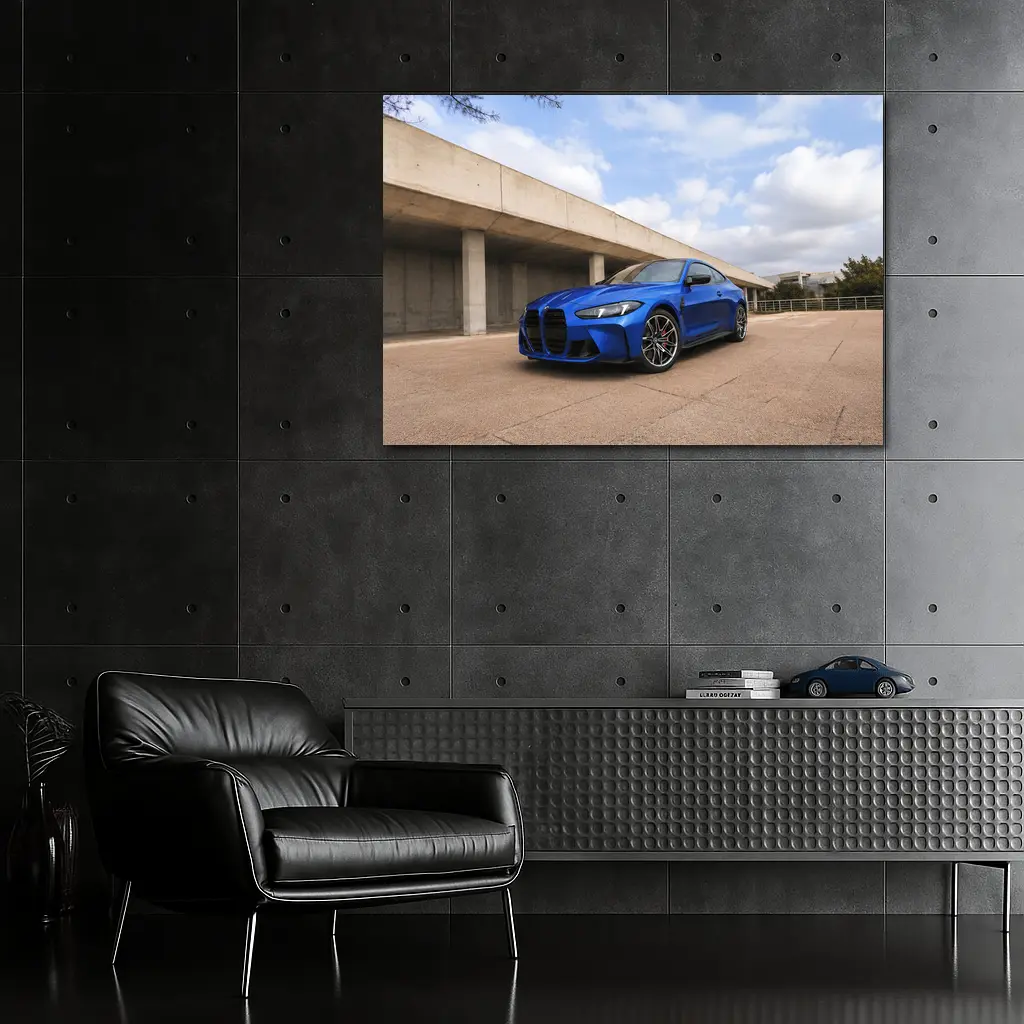BMW M4 Blue Coupe Concrete Architecture Background – Wall Art