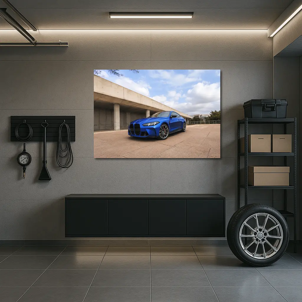 BMW M4 Blue Coupe Concrete Architecture Background – Wall Art
