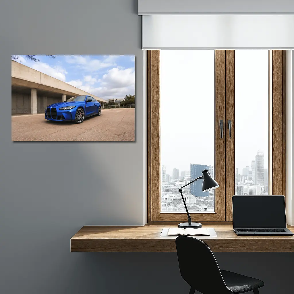 BMW M4 Blue Coupe Concrete Architecture Background – Wall Art