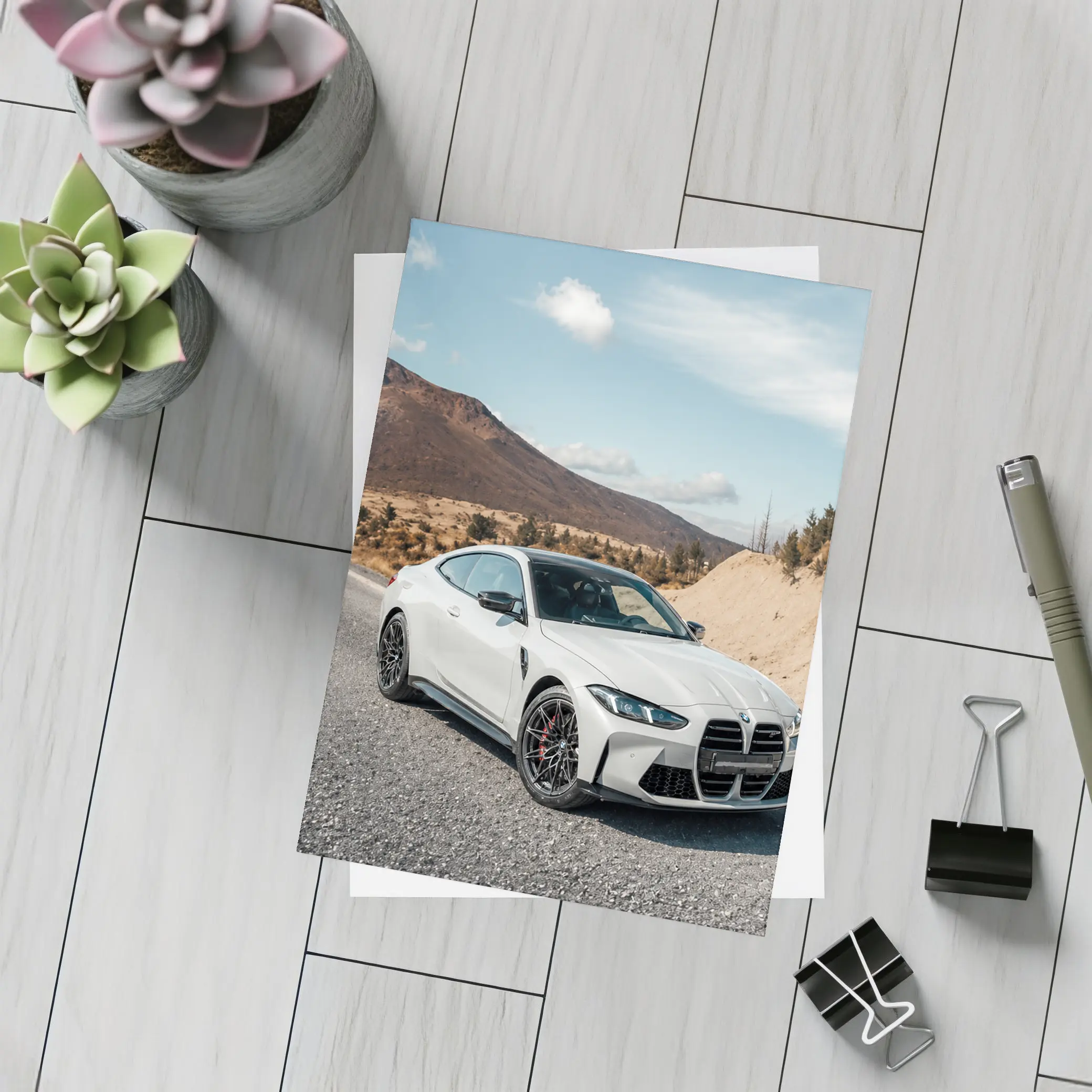 BMW M4 White Coupe Mountain Road – Postcards