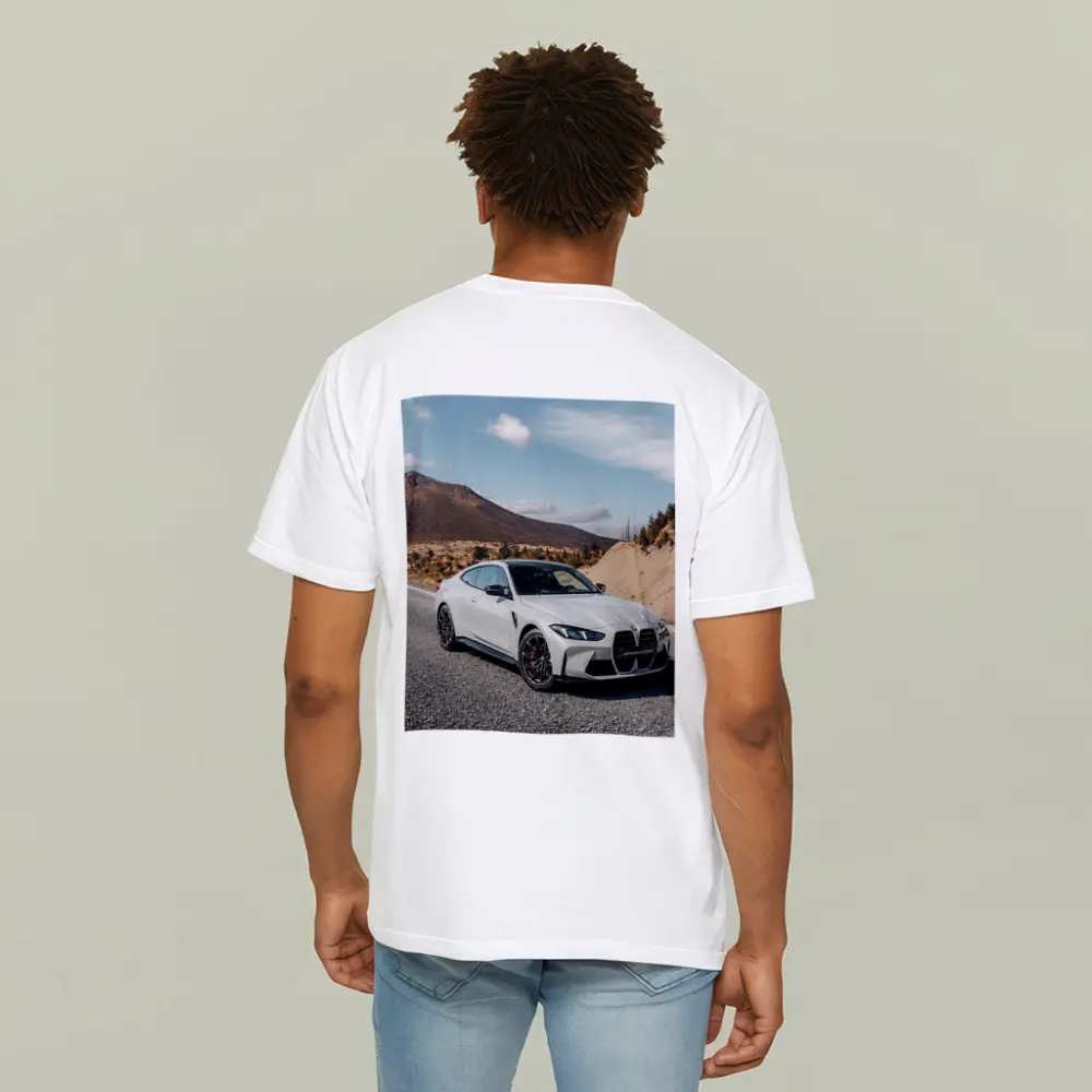 BMW M4 White Coupe Mountain Road – T-Shirts