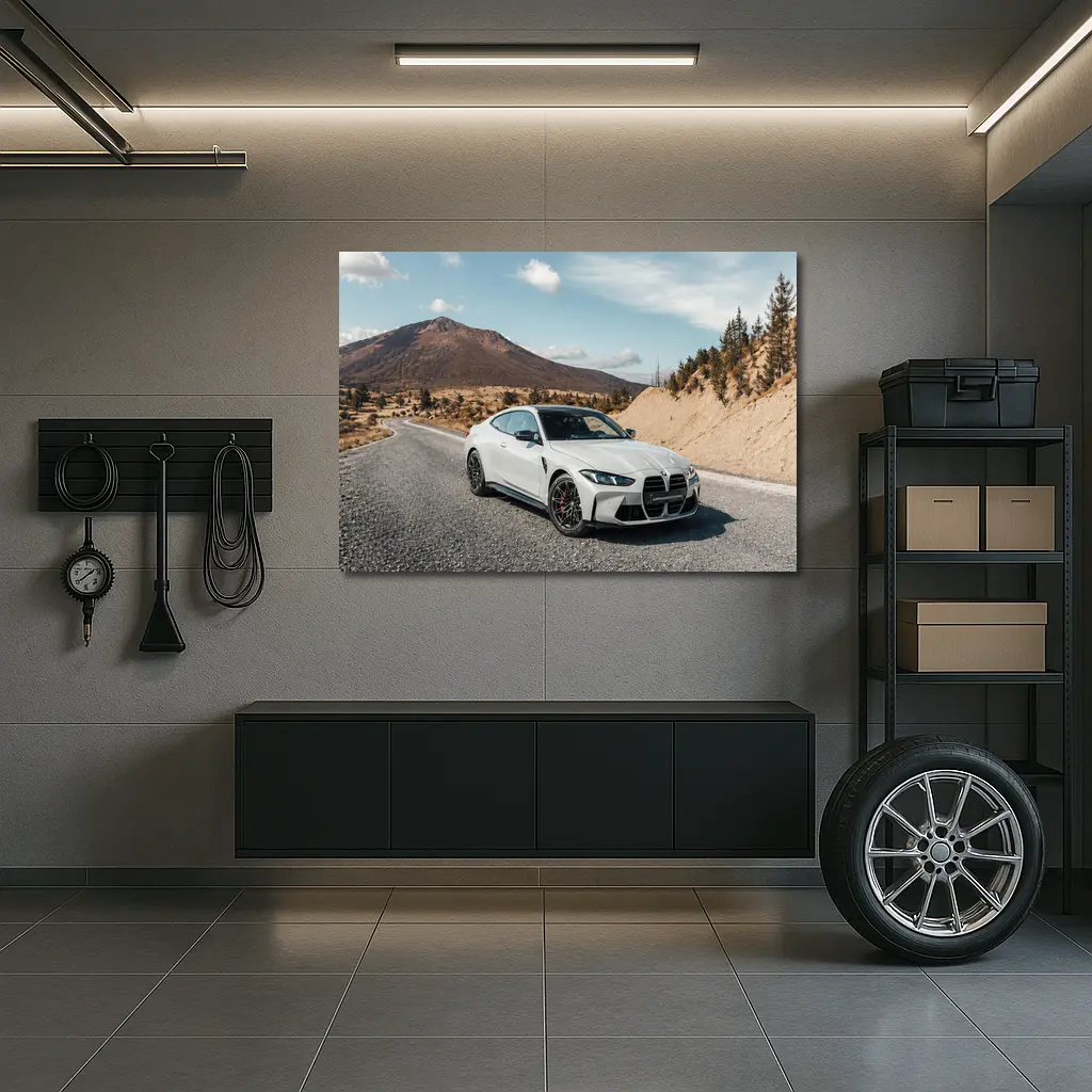 BMW M4 White Coupe Mountain Road – Wall Art
