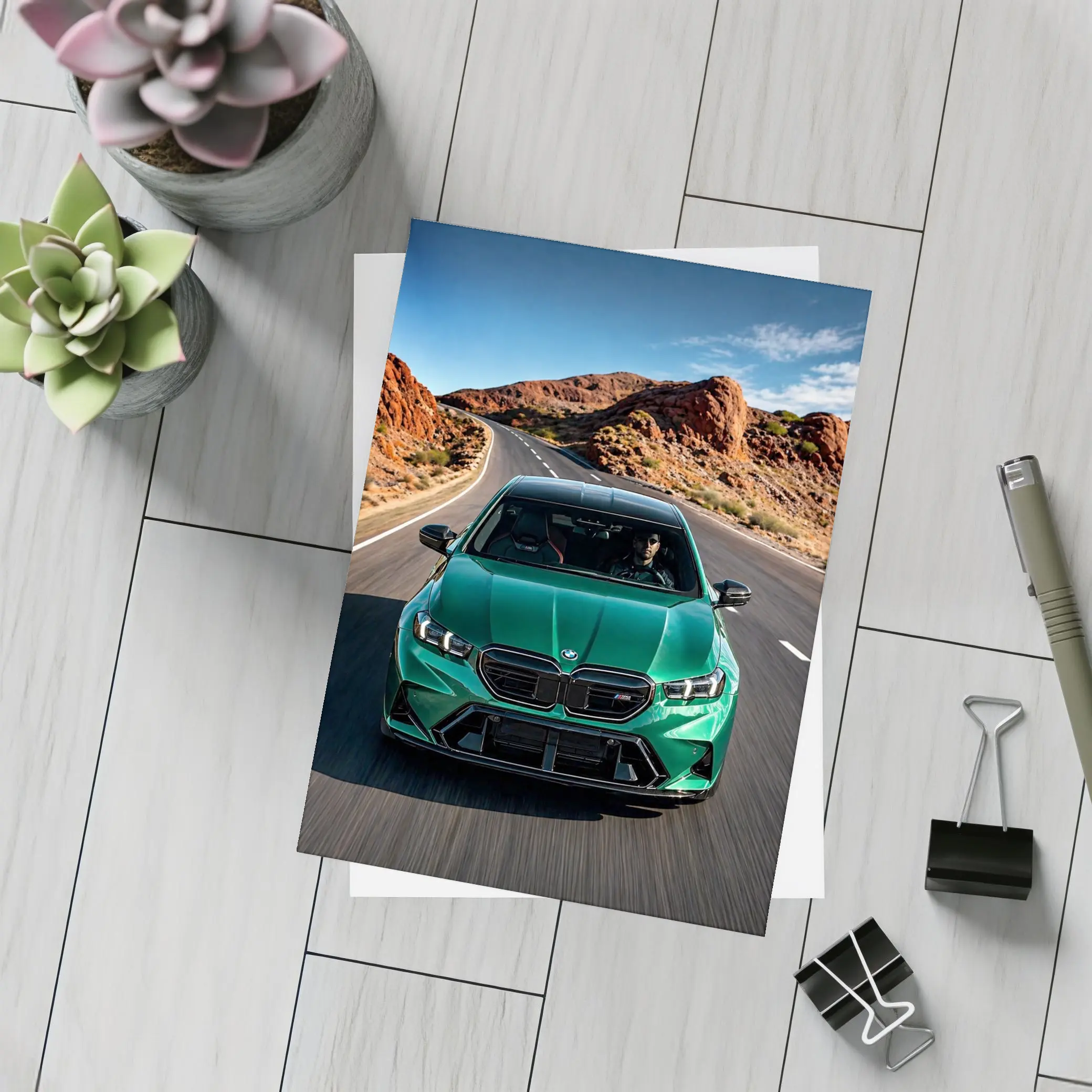 BMW M5 Sedan Green Desert Road Drive – Postcards