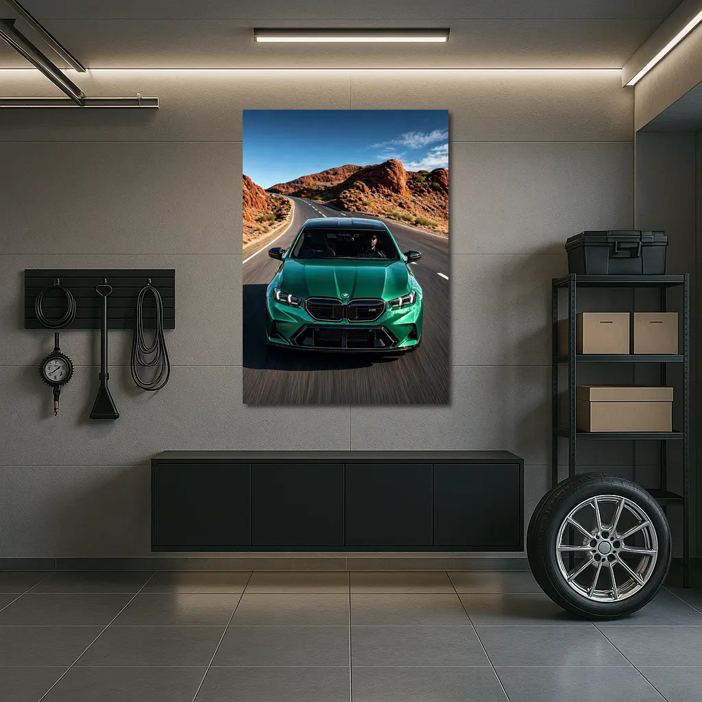 BMW M5 Sedan Green Desert Road Drive – Wall Art