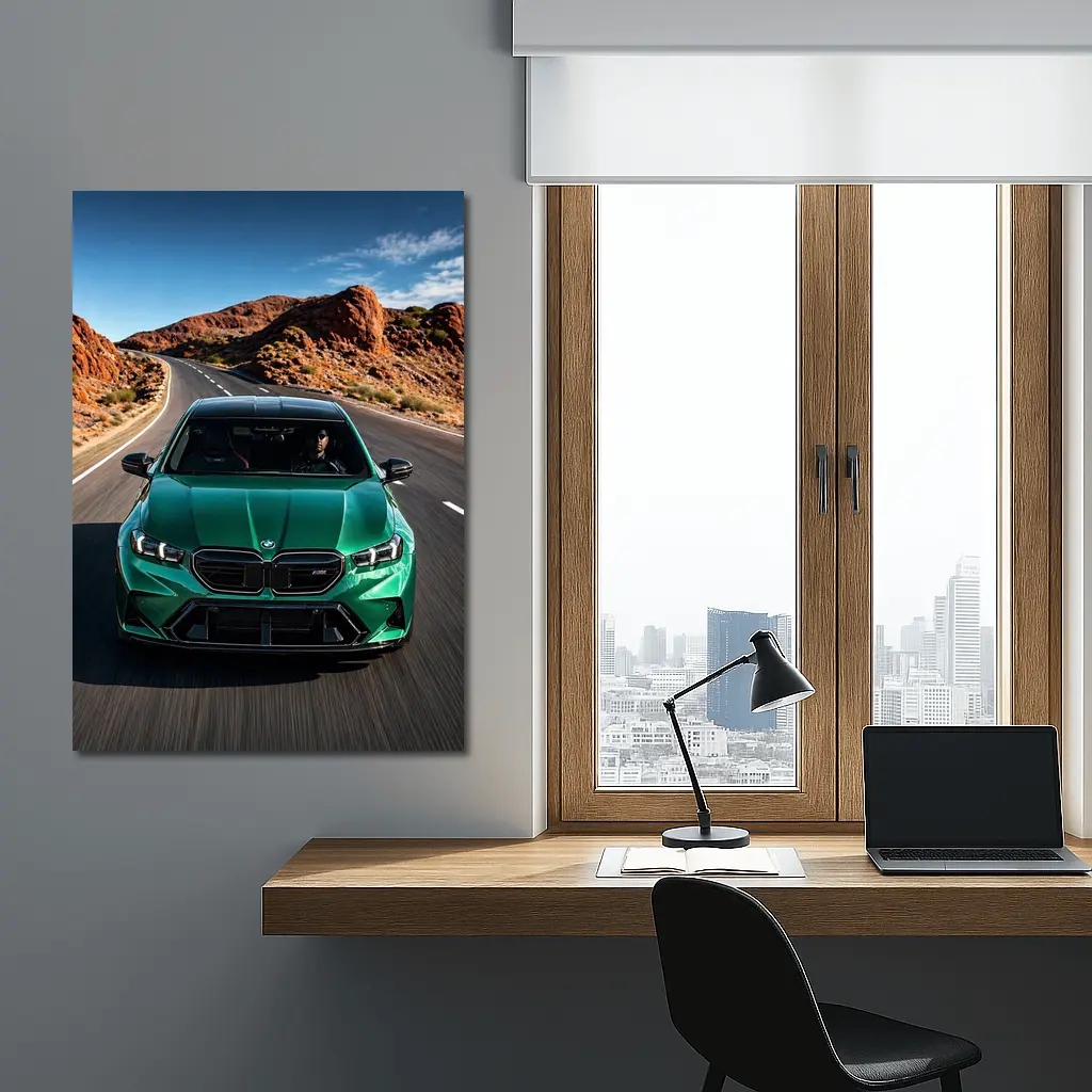 BMW M5 Sedan Green Desert Road Drive – Wall Art