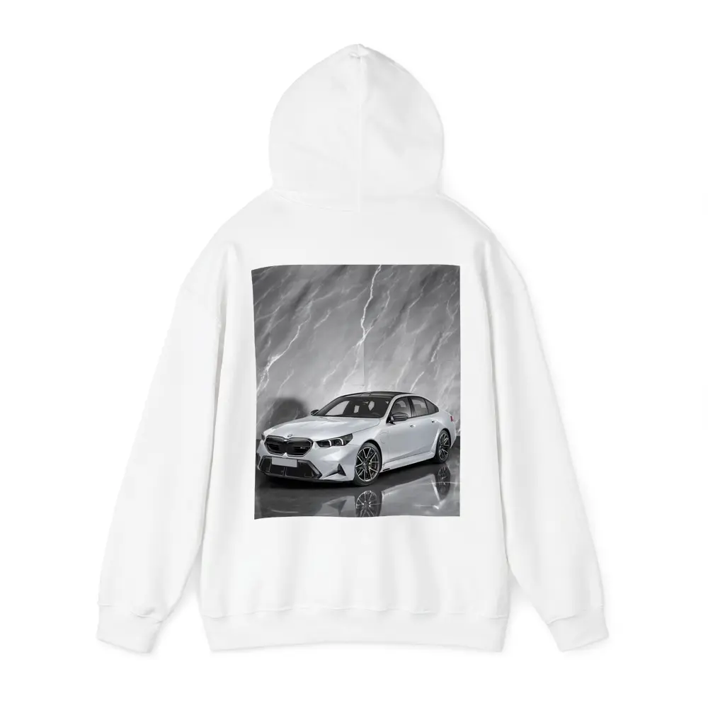 BMW M5 Sedan Against Gray Marble Background – Hoodies