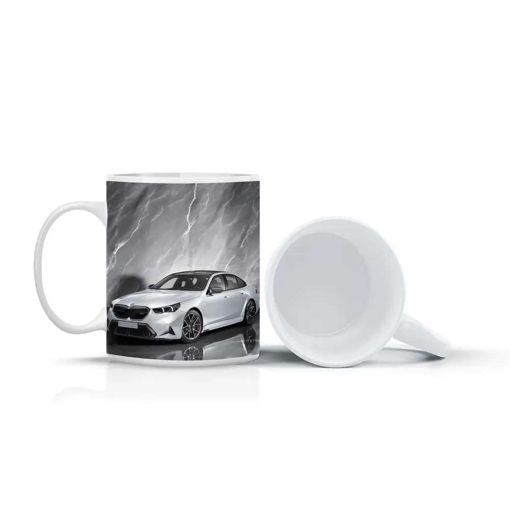 BMW M5 Sedan Against Gray Marble Background – Mugs