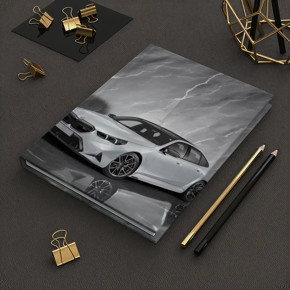 BMW M5 Sedan Against Gray Marble Background – Notebooks