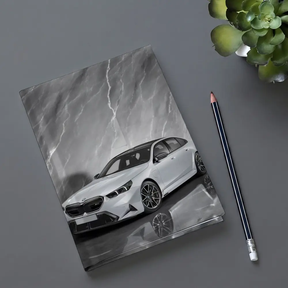 BMW M5 Sedan Against Gray Marble Background – Notebooks