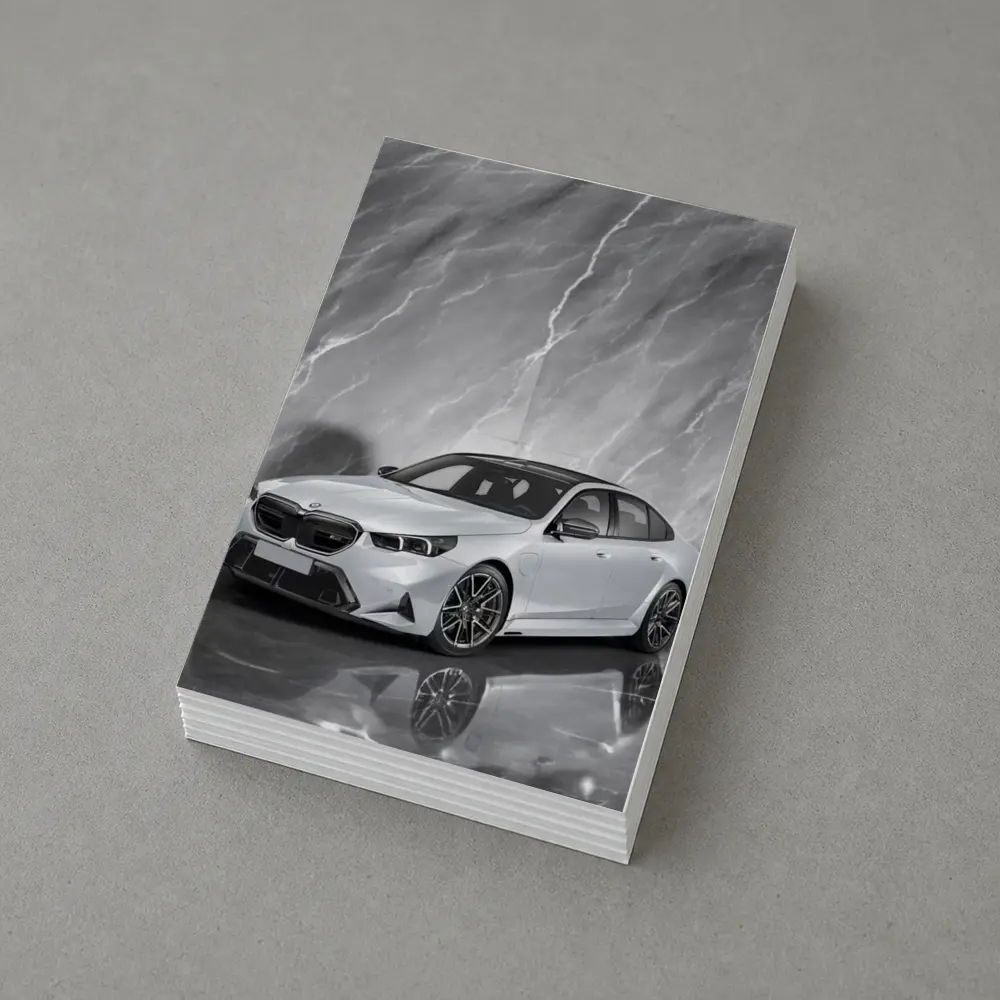 BMW M5 Sedan Against Gray Marble Background – Postcards