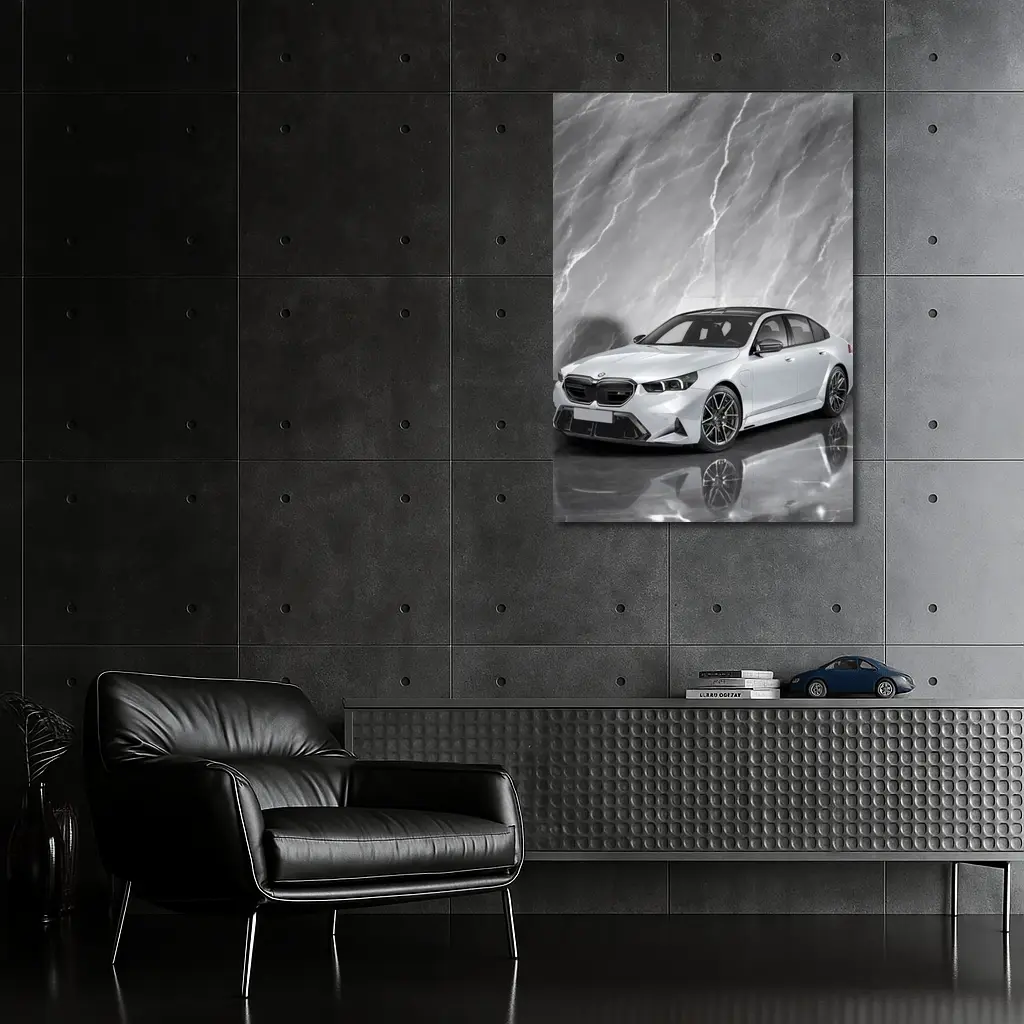 BMW M5 Sedan Against Gray Marble Background – Wall Art