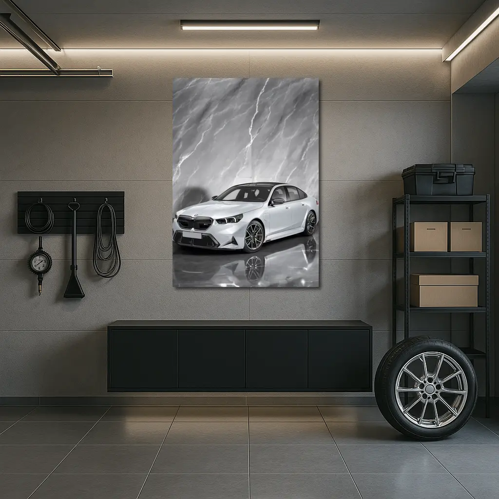 BMW M5 Sedan Against Gray Marble Background – Wall Art