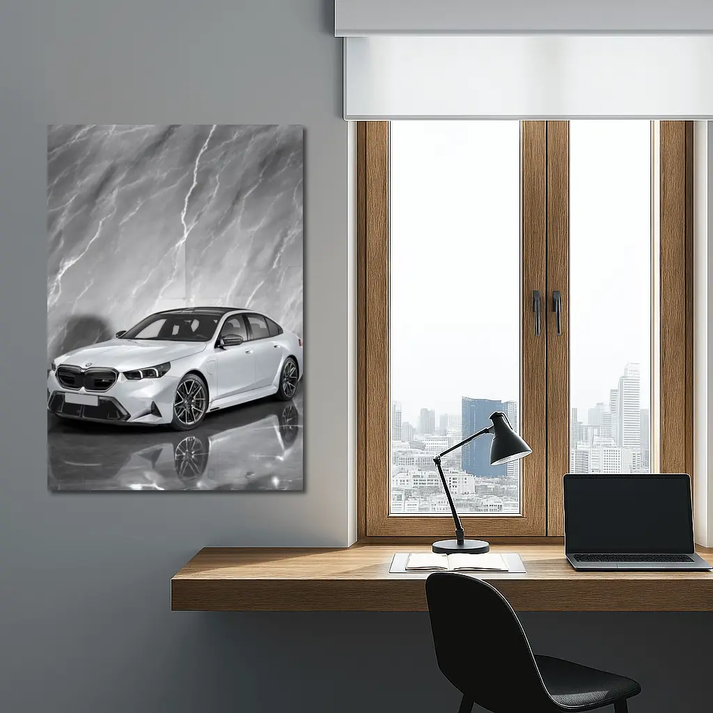 BMW M5 Sedan Against Gray Marble Background – Wall Art
