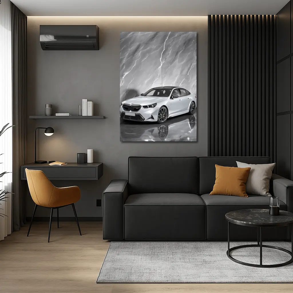 BMW M5 Sedan Against Gray Marble Background – Wall Art