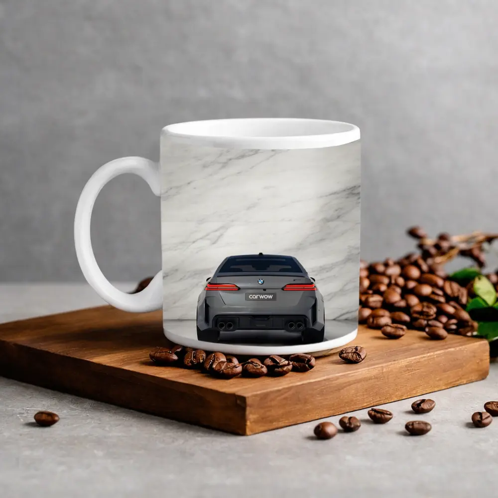 BMW M5 Rear View Marble Studio Background – Mugs