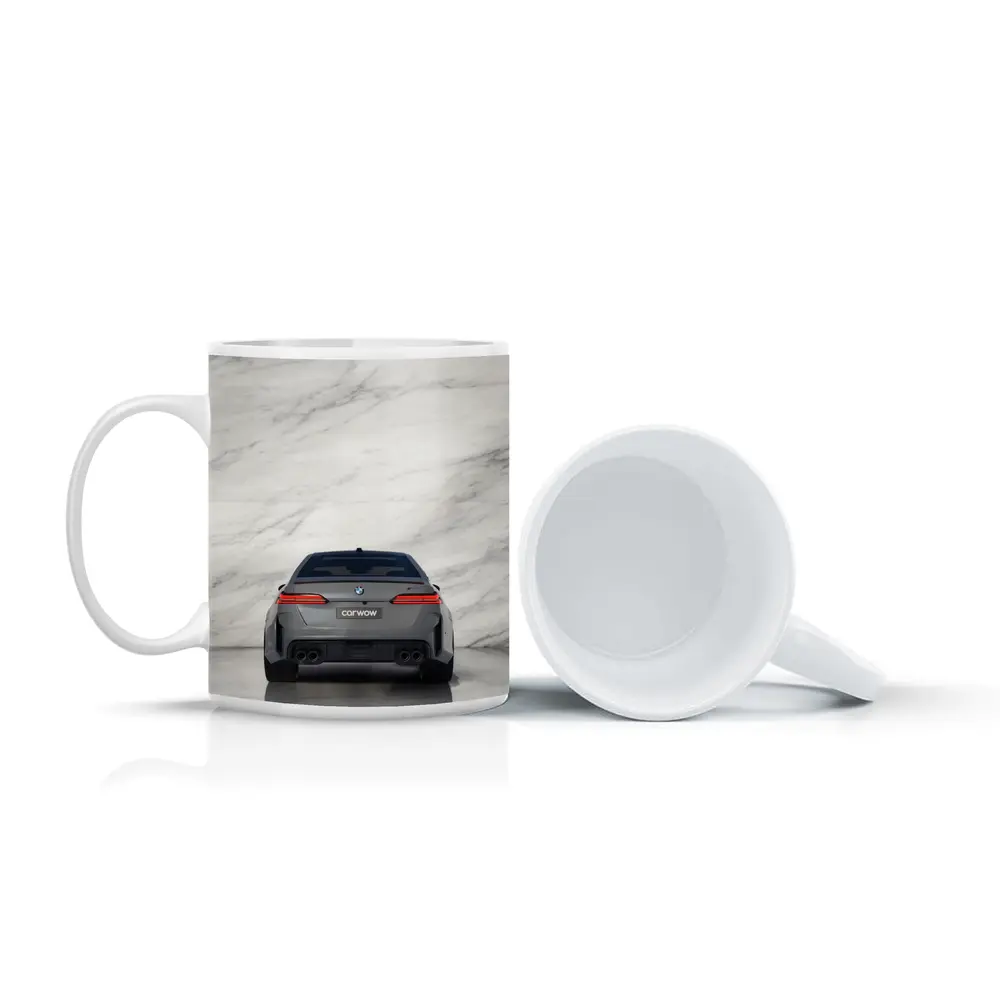 BMW M5 Rear View Marble Studio Background – Mugs