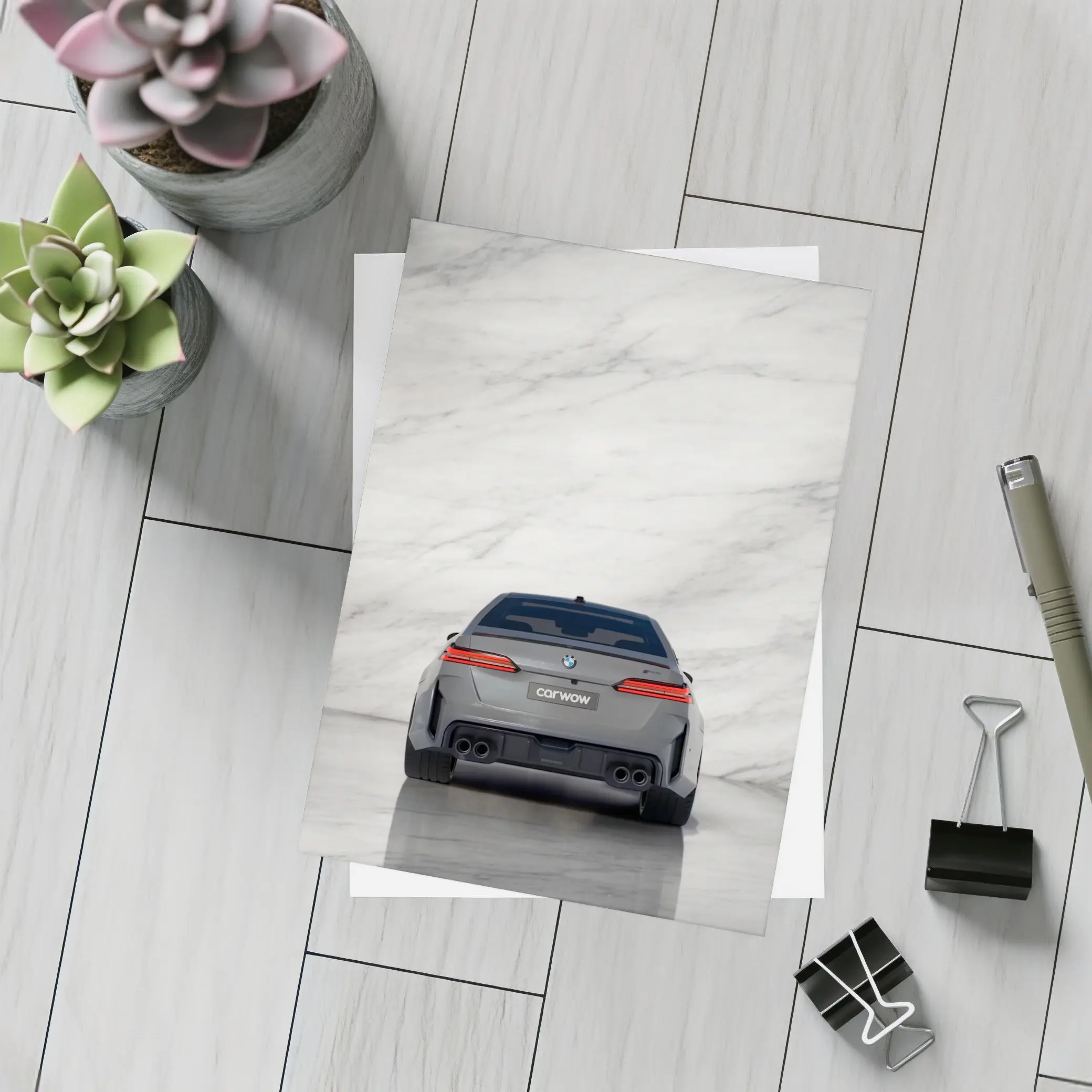BMW M5 Rear View Marble Studio Background – Postcards