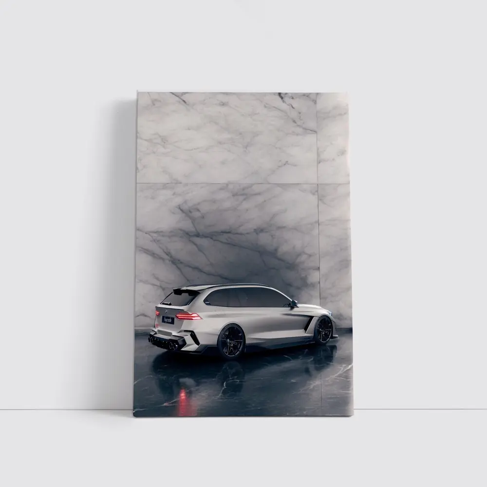 BMW M5 Touring Silver Against Marble Wall – Wall Art
